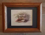 GBOT tulips and teapot Pat Richter framed art print basket tea cup vintage