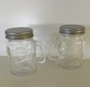 New 2 Mason Embossed Clear Glass Jar With Handle 4 oz
