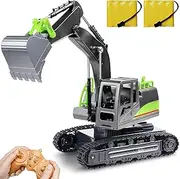 Remote Control Excavator Toys for Boys - DRSM Rc Excavators Metal Shovel for Kids Age 4-7 8 9 10 Year Old, 1/18 Scale 2.4Ghz (Green)