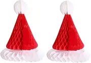 [Tummy Tub] Xmas Hat,Christmas Santa Party Hats,2Pcs Christmas Santa Hat Paper Honeycomb Hanging Xmas Santa Cap Table Decoration for Holiday Christmas Tree Decoration (Red)