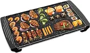 Electric Smokeless Indoor BBQ Griddle 1400W Fast Heat Up Flat Top Barbecue Grill Large Nonstick Cooking Plate 5 Levels Adjustable Temperature with Cool-touch Handles
