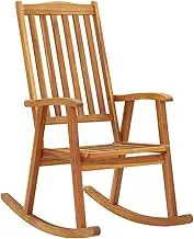Patio Chair with Armrests, Dining Chair with Backrest, Wood Rocking Chair for Lawn, Garden, Yard, Poolside, 57 x 100 x 117 cm, Brown