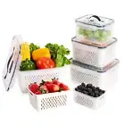 5 PCS Large Fruit Containers for Fridge,Leakproof Food Storage Fruits white