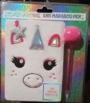 Unicorn Plush Journal and Marabou Pen/ By One Design NEW