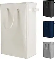 Odonata Slim Laundry Hamper Handles Collapsible Laundry Basket Thin Dirty Clothes Basket Narrow Laundry Bag Foldable Dirty Hamper 45L (Beige)