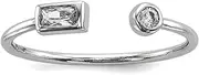 [JewelryWeb] 925 Sterling Silver Rhodium Plated CZ Simulated Diamond Square and Circle Adjustable Ring Band Style-Ring for Women