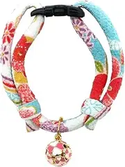 PetSoKoo Quality Cat Collar Breakaway, Japan Chirimen Fabric Clover Bell (Small (6-10 Inches,15cm-25cm), Baby Blue)