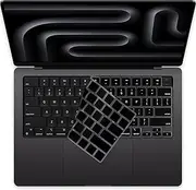 Silicone Keyboard Cover Skin for MacBook Pro 14" 16 inch M4 Pro/Max Chip A3112 A3185 A3401 A3186 A3403 Released in 2024 Touch ID Protector Accessories US/ANSI Layout (Black)