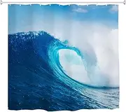 A.Monamour Blue Sky High Ocean Wave Surfing Nature Scenery Picture Printed Fabric Polyester Non Plastic PVC Waterproof Long Thicken Shower Curtain