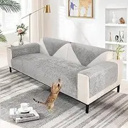 TOPCHANCES Velvet Sofa Cover, 1, 2, 3, 4-Seater, Sofa Protection, Waterproof, L Shape, Sofa Protection, Cat Sofa Protector, Pets Dog Couch Cover, Corner Sofa, Dirt-Repellent, Non-Slip Sofa Cover (Grey, 90 x 120 cm)