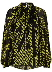 Diane Von Furstenberg Candace Printed Chiffon Blouse - Yellow - XS (UK6 / XS) XS (UK6 / XS)