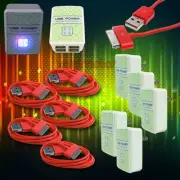 5X 4 USB PORT HUB WALL ADAPTER+3FT CABLE CHARGER DATA RED FOR IPHONE IPOD IPAD