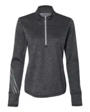 Adidas Women's Brushed Terry Heathered Quarter-Zip Pullover Large Black Heather