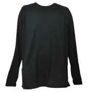 Black Dry Fit Long Sleeve Tshirt Tee Crew Neck Blank Plain Mens Adult Solid XL