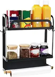 Magnetic Seasoning Rack - Condiment Shelf with Paper Towel Holder,Side Fridge Storage Rack, Space Saving Organizer for Kitchen Storage