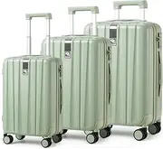 [Hanke] Luggage Sets 3 Piece Carry On Luggage with Wheels PC Hard Shell Suitcases Lightweight Checked Luggage Extra Large Travel Suitcase Woman Men 20/24/29 Inch(Bamboo Green)