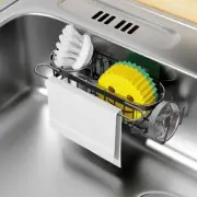 Cisily Kitchen Sink Caddy Sponge Holder in The Sink, Adhesive, Black
