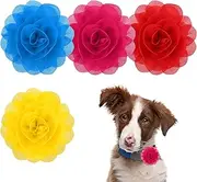 QfwdfcTrenz 4Pcs Dog Flower Bow Collar Multicolored Pet Collar Charm Flower Cat Bow Tie Set Slide Collar Accessories for Medium Large Puppy Grooming Supplies Lake Blue, Yellow, Bright Red, Rose Red
