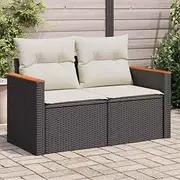 Garden Sofa with Storage, 2-Seater Black Poly Rattan Outdoor Furniture, UV-Resistant Patio Bench for Outdoors