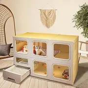 DIY Cat Cage Indoor with Litter Box, Cat Enclosure Castle Detachable with 2 Tiers 3 Doors for Exercise Place, Large Pet Home Resin Plastic Playpen with Platforms