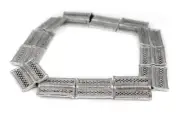 Silver Lattice Rectangular Baule Beads 45x36mm Ivory Coast African Flat Handmade