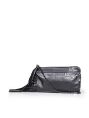 Black Leather Fringed Bag