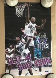 Vintage Original 1990s Milwaukee Bucks Glenn Robinson Poster 1995 NBA Basketball