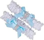 [WOFASHPURET] Elastic Lace Bridal Garters Decorative Bowknot and Rhinestones for Wedding Party Prom