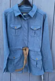 NWT Cabela's Blue Knit Jacket (L) Lifestyle Collection Tie Front Snaps Pockets