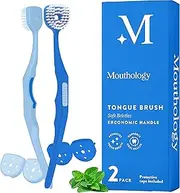 Soft Bristle Tongue Brush for Adults (2 Pack), Reduce Bad Breath & Improve Oral Hygiene, Tongue Scraper Brush Ergonomic Handle & Protective Cap, Tongue Cleaner for Adults, Tongue Scraper for Adults