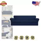 Stylish Navy Stretch Sofa Slipcover - 4 Pieces, Machine Washable for Pets