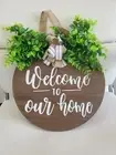 Wooden Welcome Sign Front Door Porch Wall Hanging Wreath Home Rustic Decor Gift
