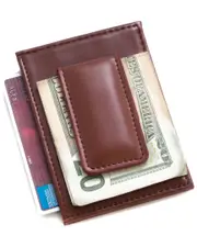 Bey-Berk Brown Leather Magnetic Money Clip & Wallet
