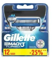 Mens Gillette MACH3 Turbo Refills Razor Blades - 12 Cartridges