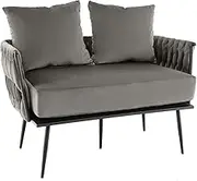 Giantex Modern Loveseat Sofa, Upholstered Dutch Velvet Sofa Couch w/Woven Back & Arms, 2 Pillows, Removable Padded Seat Cushion, 5 Solid Metal Legs, 2-Seater Couch for Living Room, Bedroom (Gray)