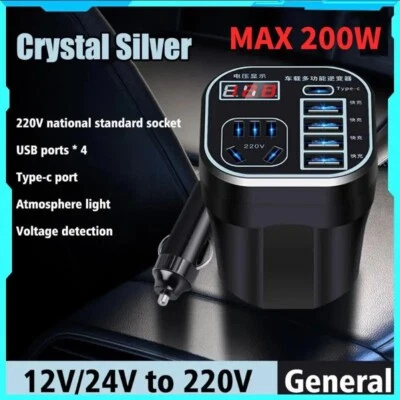 Efficient Car Power Inverter 12V24V to 220V with 4 USB Charging Sockets