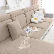 Smiry Waterproof Couch Cushion Covers, Stretch Jacquard Sectional Couch Covers, L Shape Chaise Lounge Sofa Slipcover, Washable Elastic Furniture Protector for Pets, Kid (Chaise Cover, Camel)