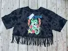 Poison Band Shirt Women 2xl Black Tie Dye Crew Neck Graphic Fringe Crop Top