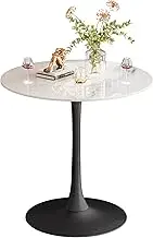 Bar Table Round Sintered Stone: Diameter 70cm White Marble Circle Bars Tables Counter Height 100cm Cocktail Table Bar with Black Base for Home Kitchen Breakfast Dining,Pub,Coffee Shop,Office