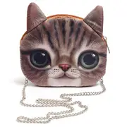 Women Cute Cartoon Cat Head Pattern Shoulder Bag Chain Cross Body Bag