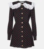 [Alessandra Rich] Alessandra Rich Polka-dot lace-trimmed silk minidress AU 8 black