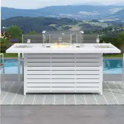 Rectangular Gas Fire Pit Table for Outdoor Use - White