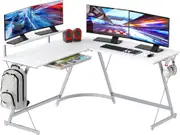 White L-Shaped Gaming Desk with Monitor Stand