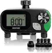RESTMO Sprinkler Timer, Irrigation Control, Interval Schedule for One Group, Works for Garden Hose, Outdoor Tap, Lawn Irrigation System, 4 Zone