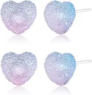 Plastic Heart Stud Earrings - 2 Pairs Hypoallergenic Sugar Heart Plastic Post Earrings for Sensitive Ears in Light Pink, Blue & Light Yellow - Lightweight, Fashionable & Gift-Ready
