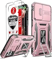 LeYi Compatible for Samsung Galaxy A14 5G Phone Case: Galaxy 14A 5G Case with 2X Screen Protectors, Slide Camera Cover & Magnetic Ring Stand Fancy Carcasa para Galaxy A14 for Women, Rose Gold