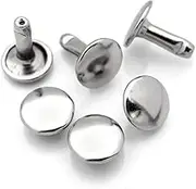 (12 mm Post, Silver) - CRAFTMEmore 100 Pack 9MM Double Cap Rivets Round Rivet Fasteners for Leather Craft Decorations VT (12 mm Post, Silver)