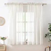 Flax Linen Sheer Curtains for Living Room 52"W x 63"L (Pack of 2) Natural