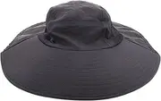 [Toddmomy] Men's Women's Outdoor Sun Hat Large Brim Cap Neck Flap Uv Blocking Quick Dry Beach Fishing Hiking Unisex Dark Grey