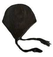 Nayt Men's Peruvian Helmet Style Earflap Strings Solid Beanie Knit Hat Black